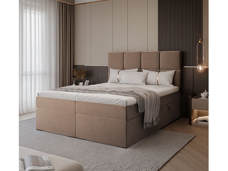 Lit coffre magnus - 180x200 cm - avec matelas et surmatelas - velours dense - marron clair MAGNUS - Conforama B