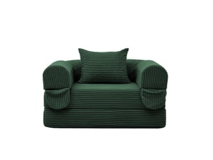 Fauteuil convertible lit vert - canapé single 120x85x65cm tissu côtelé rembourré salon