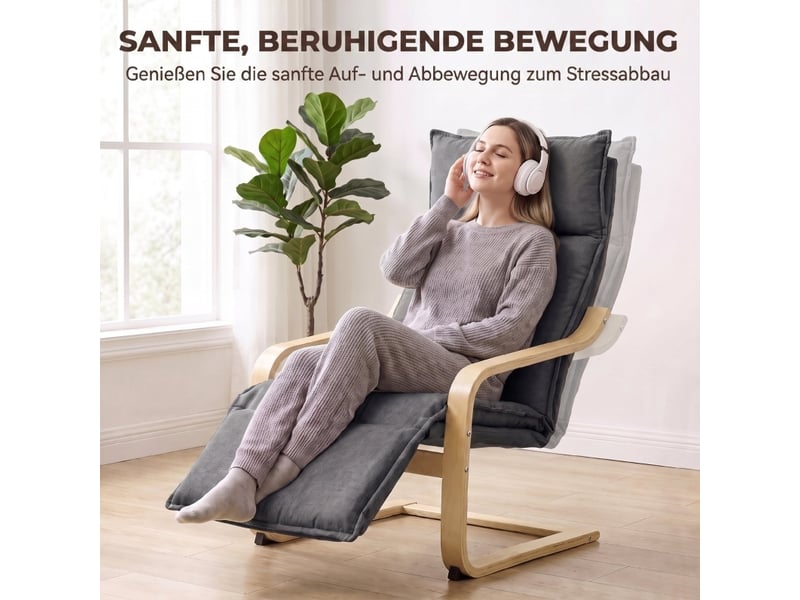 Fauteuil relax avec repose-pieds et fonction à bascule en polyester style nordique pour salon gris foncé - Conforama E
