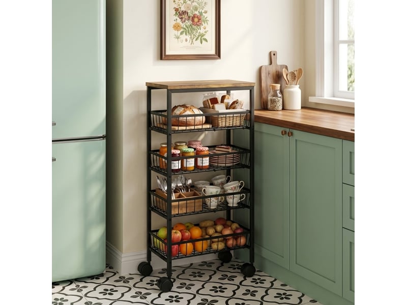  Desserte 40x24x81,5 cm 4 paniers coulissants mdf marron rustique et noir  - Conforama B