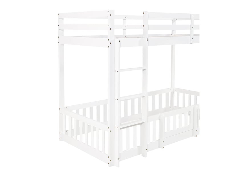 Lit surélevé enfant 90x200 cm blanc en bois de pin et lvl, espace sous le couchage et échelle à 3 marches - Conforama E