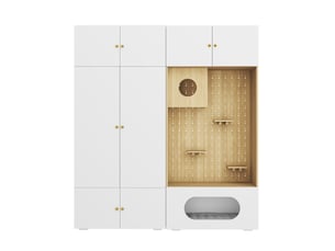 Armoire penderie avec espace chat 2 en 1 180x50x200 cm - blanc et bois