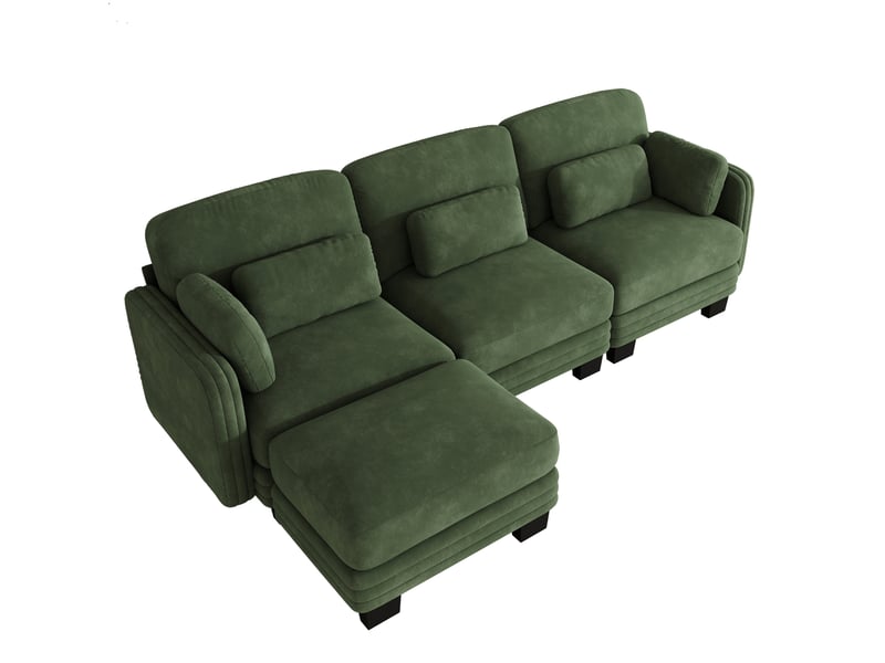 Canapé d'angle modulable 3 places 253x143x88 cm en chenille verte - Conforama A