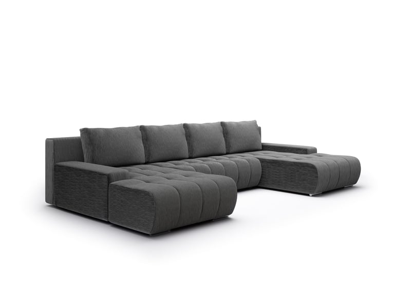 Canapé d'angle convertible velutti u velours côtelé poso gris foncé, forme u avec coffre - Conforama A