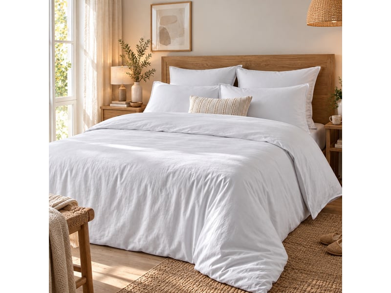  Parure de lit 220x240 cm bambou métis blanc PD23201 - Conforama D