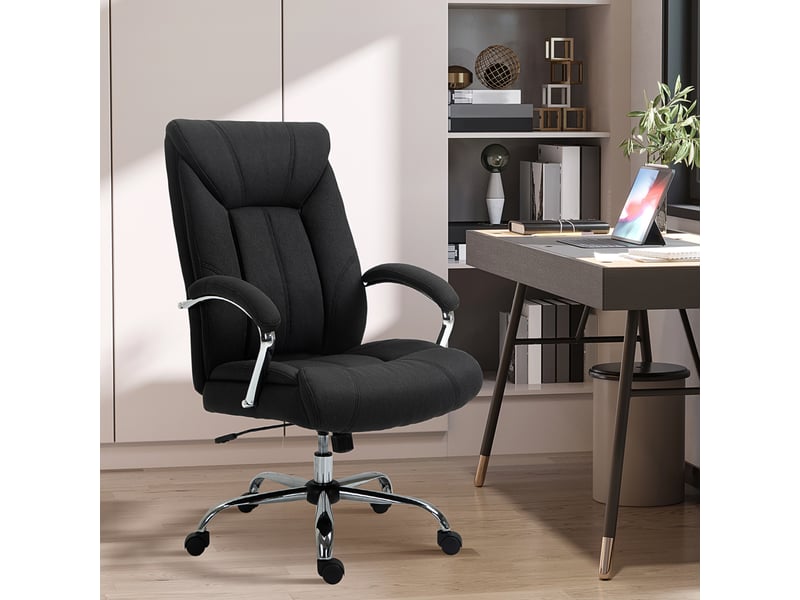  Fauteuil de bureau ergonomique, chaise bureau, lin (100% polyester), 78x65x118cm, noir  - Conforama D