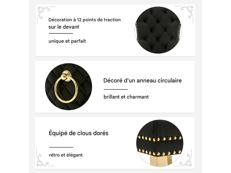  Lot de 4 chaises de salle à manger en velours noir et pieds dorés WF317815AAS-4 - Conforama E