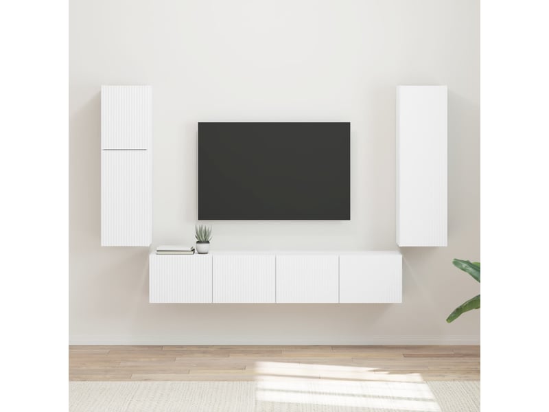  Ensemble meuble tv - banc tv - meuble de rangement 4 pcs blanc bois d'ingénierie  - Conforama B
