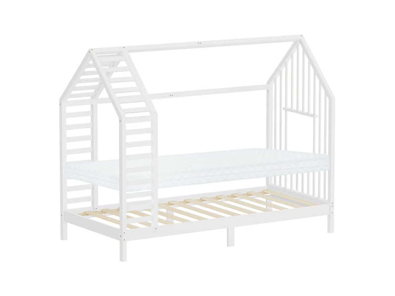  Ml-design lit cabane enfant avec matelas et sommier en bois de pin massif 90x200 cm, blanc, forme de maison avec toit et fenêtre, cadre montessori robuste pour filles et garçons, charge max. 100 kg ECD Germany GmbH - Conforama A