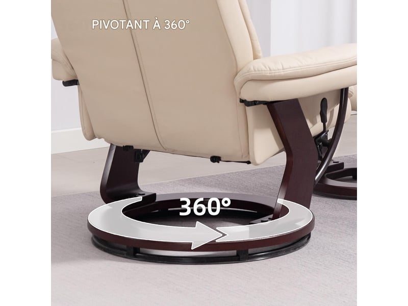  Fauteuil relax avec repose-pieds inclinable similicuir blanc crème 86x83x107cm  - Conforama E
