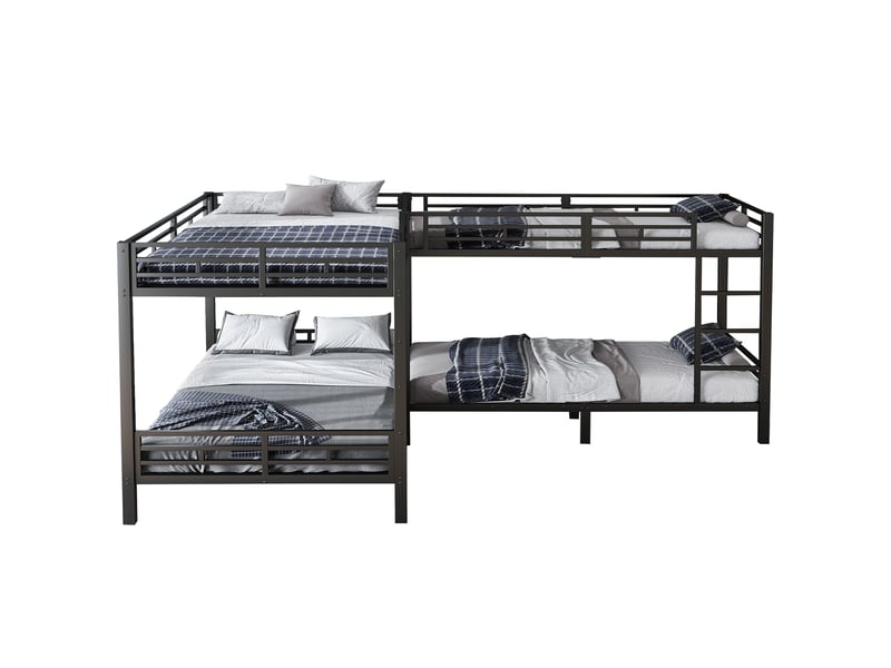  Lit superposé 140x200+90x200, multi-lits, sommier à lattes robuste, échelle 3 marches, métal, noir, sans matelas  - Conforama A