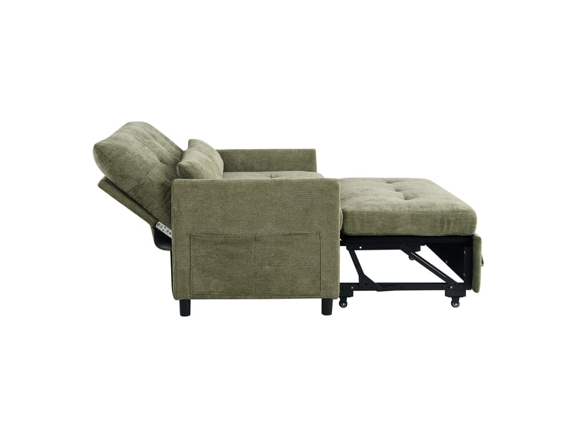 Canapé convertible 2 places 3-en-1 en chenille vert avec dossier réglable - Conforama R