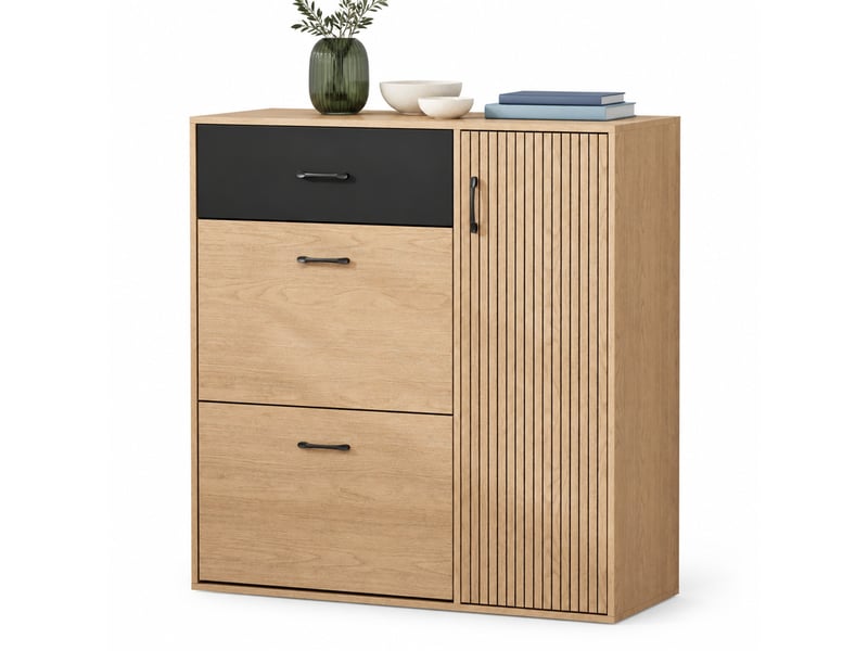 Meuble à chaussures 100 x 35 x 106 cm naturel et noir avec 1 tiroir - Conforama A