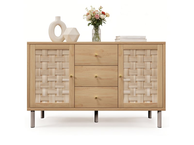  Buffet bas style campagne chêne 120 x 40 x 75 cm, 2 portes et 3 tiroirs  - Conforama A