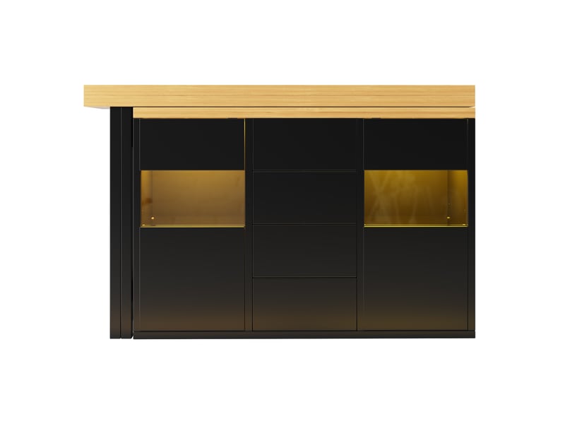  Îlot de cuisine extensible, 120 × 40 × 73,8 cm, 2 portes et 4 tiroirs, mdf et métal, noir, rangement fonctionnel  - Conforama E