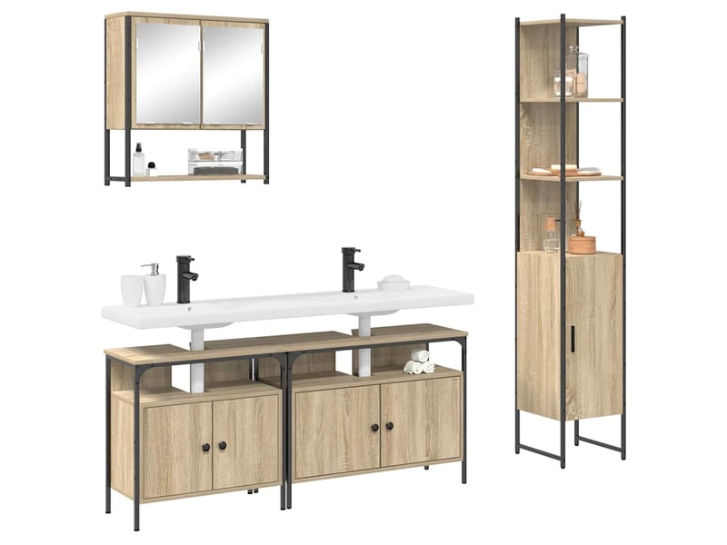  Ensemble de mobilier de salle de bain 4 pièces chêne sonoma cf64549  - Conforama C