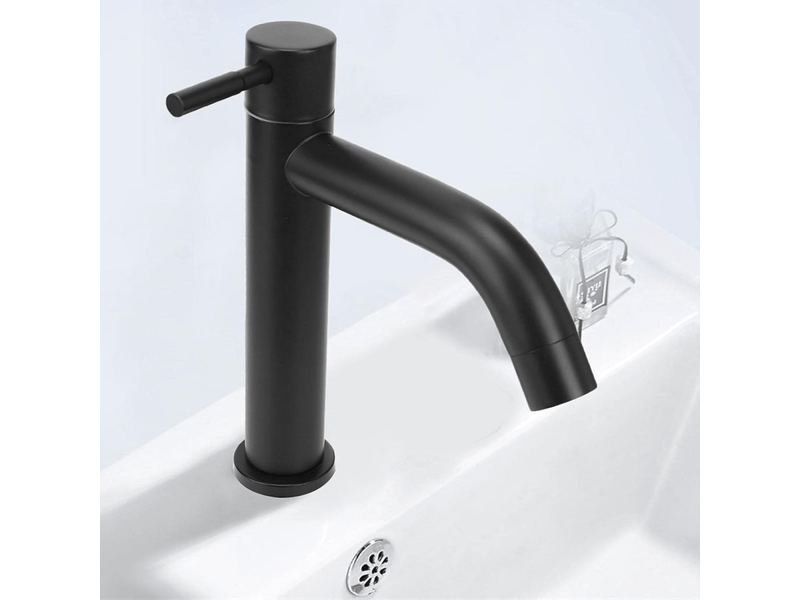  Robinet de salle de bain en acier inoxydable, robinet d'eau froide à poignée unique (noir), tuyau de 60 cm  - Conforama D