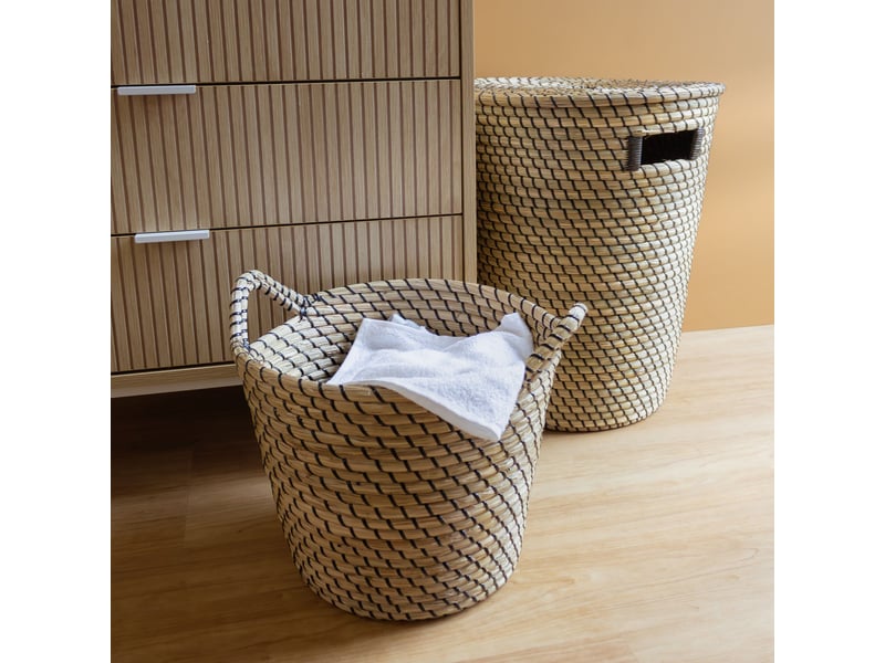  Panier de rangement rond jonc de mer naturel et noir 33 x 33 x 27 cm 62874 - Conforama B
