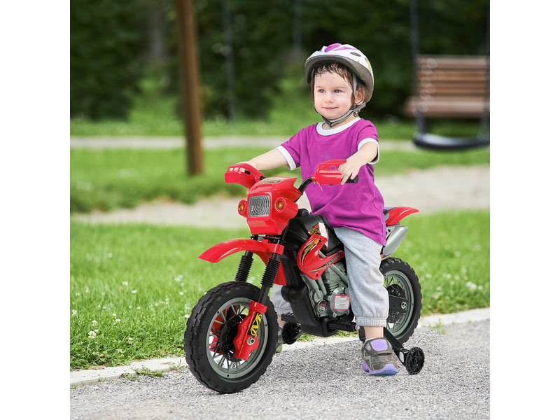  Moto électrique pour enfants, batterie rechargeable 6 v, à partir de 3 ans, chargeur et stabilisateurs inclus, 102 x 58 x 66 cm, rouge  - Conforama C