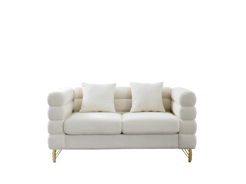  Canapé 2 places forme nuage en tissu teddy blanc avec pieds en métal doré  - Conforama E