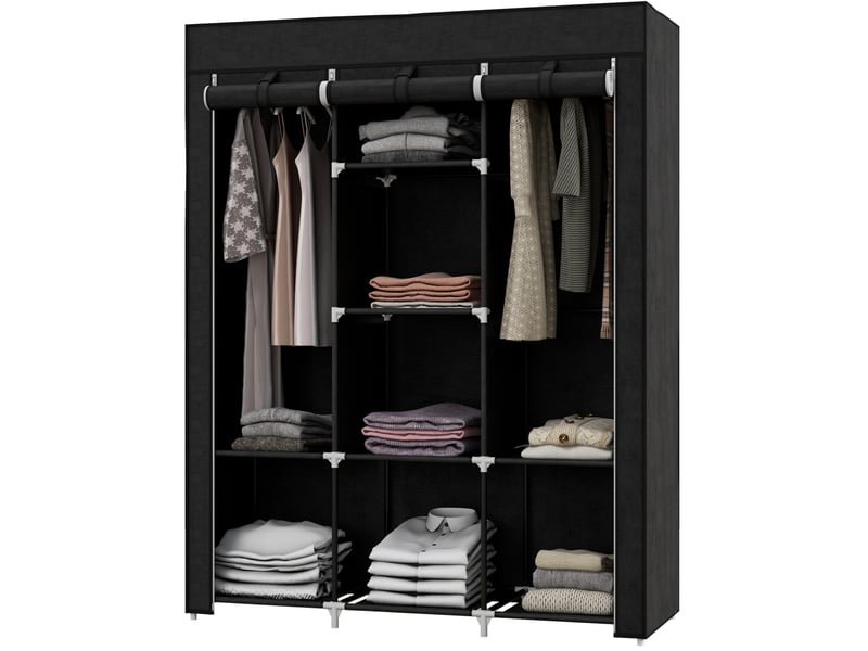  Armoire en tissu avec 2 tringles et 8 étagères, fermeture zippée, pour chambre et entrée, noire 125×43×162,5 cm  - Conforama A