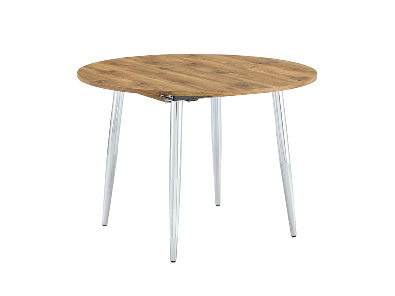  Table de salle à manger ronde extensible, table moderne, 107-137 cm, design gain de place, mdf et métal, couleur bois  - Conforama A