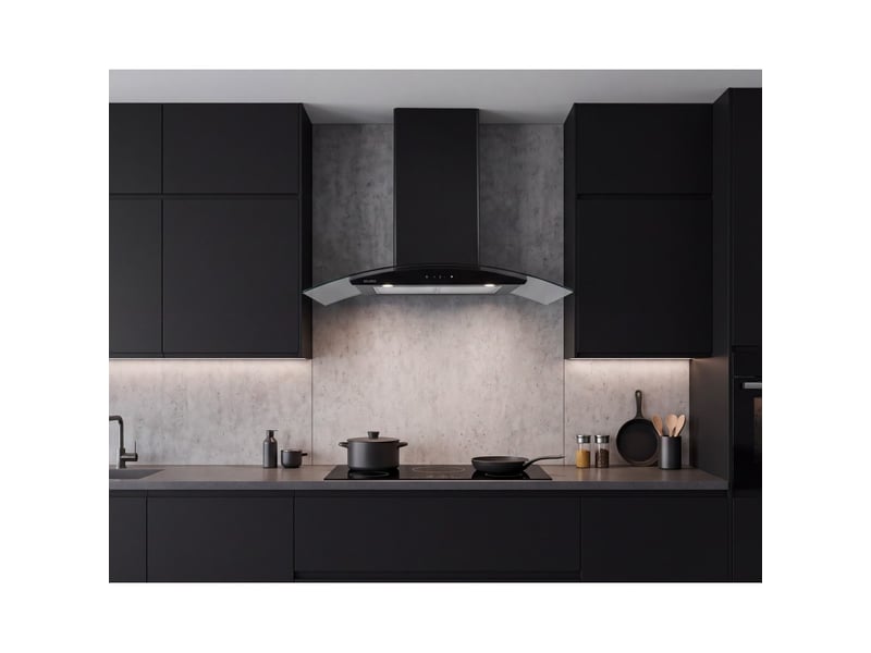  Hotte decorative murale 90 cm - verre et noir - 850 m3h - moteur brushless a+++ commande tactile et gestuelle - beldeko  - Conforama E