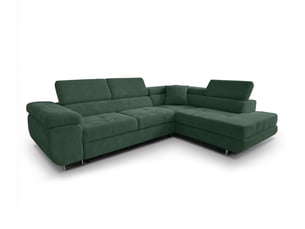 Canapé d'angle droit convertible <strong>AX LIVING </strong> <strong>Konak</strong> 4 places Velours côtelé vert avec coffre de rangement