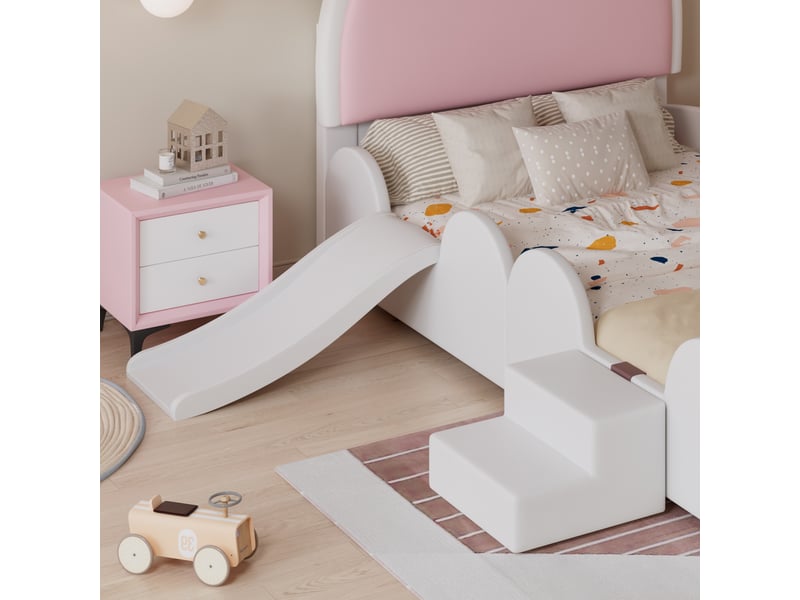  Lit enfant en pu blanc et rose 90 x 200 cm  - Conforama B