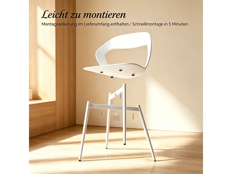  Chaises salle à manger lot de 4 dossier ergonomique  - piètement métal polypropylène blanc 51×44×83 cm  - Conforama E
