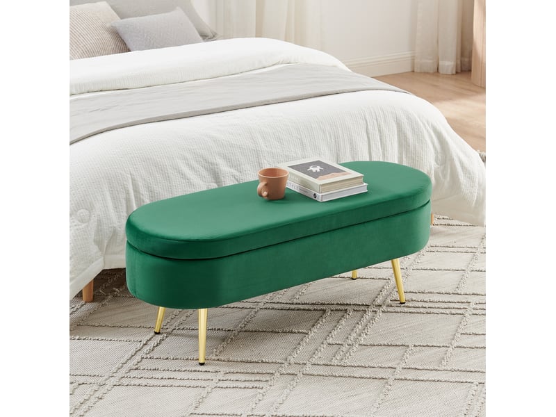  Banc de rangement 110x40x42 cm, coffre 20 l, pieds en bois, meuble chambre, meuble bureau et salon, velours, vert foncé  - Conforama D