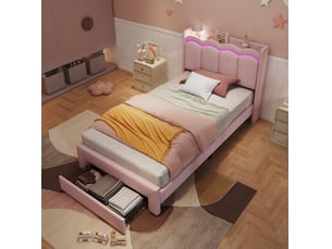 Lit avec rangement 90x200 cm <strong>HAVRYA</strong> <strong></strong> coloris rose
