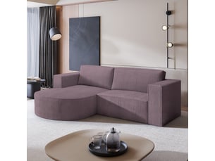 Canapé d'angle gauche convertible <strong>MASSENO</strong> <strong></strong> 4 places Velours côtelé violet avec coffre de rangement