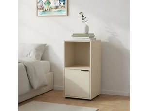 Table de chevet meuble de rangement à 1 niche et 1 porte, coloris greige - longueur 31 x profondeur 29 x hauteur 61 cm