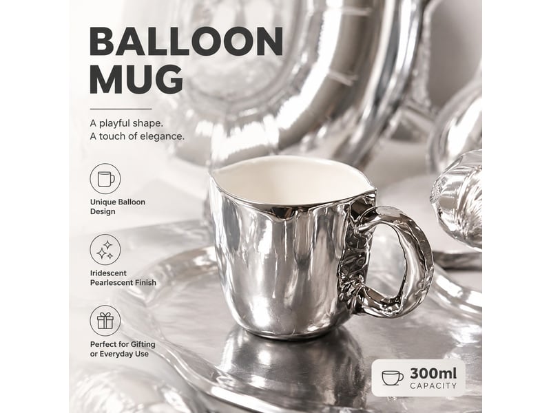  Mug en céramique à forme ballon, argenté, 500 ml  - Conforama B