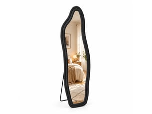 Miroir sur pied – forme organique irrégulière – cadre en velours – miroir en verre trempé haute définition
