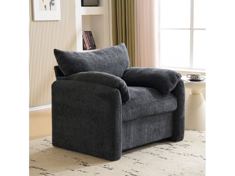 Fauteuil 96x82x84 cm, fauteuil de détente, canapé une place, accoudoirs confortables, mousse et tissu chenille, gris  - Conforama D