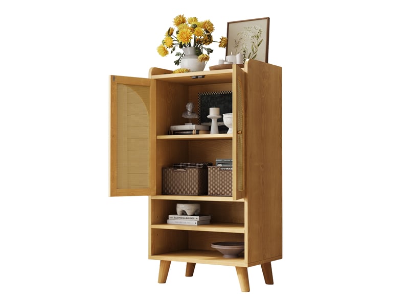  Buffet haut 60x40x121 cm 2 portes en rotin panneau de particules naturel  - Conforama A