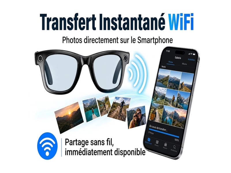  Lunettes connectées avec caméra 8mp 2k eis et ia – lunettes intelligentes sans fil wifi &amp; bluetooth 5.3 avec traduction en direct gpt, audio ouvert et étanche ip65 – noir  - Conforama D
