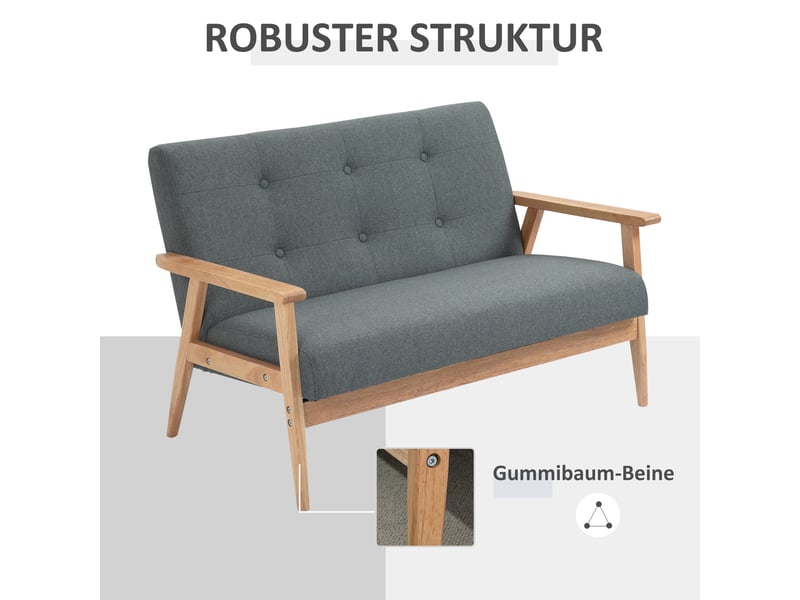 Canapé 2 places, canapé de salon, en lin, gris, 115 x 66,5 x 73 cm, mobilier pour espace de vie, pour salon - Conforama E