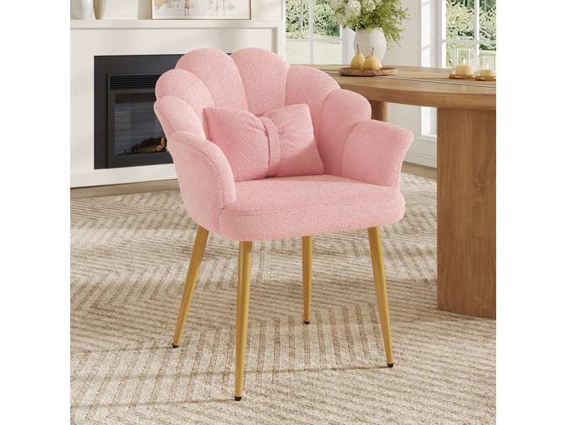  Chaise 64x65,5x85 cm à dossier pétale et pieds dorés coloris rose  - Conforama B