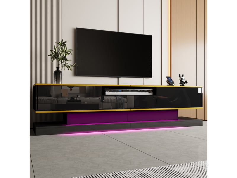  Meuble tv 180x38x45 cm - laqué brillant, led rgb, 3 tiroirs, niche, design moderne  - Conforama D