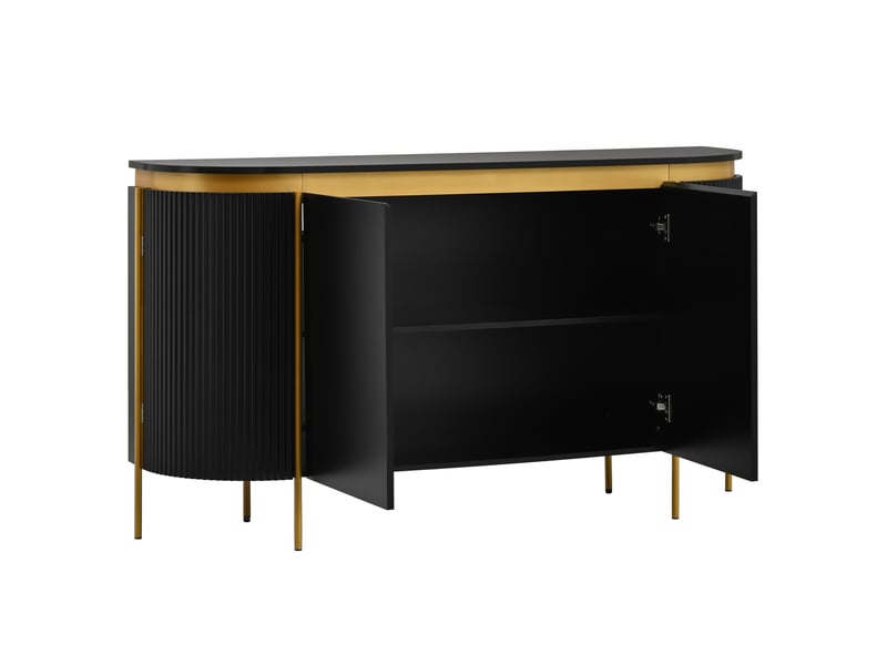  Buffet rangement 140x38x80 cm - 4 portes sans poignée - 6 pieds métalliques - design ovale - mdf - noir ABC - Conforama E