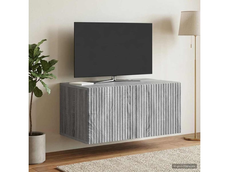  Meuble tv - banc tv - meuble de rangement mural 59,5 x 41 x 30 cm sonoma gris bois d'ingénierie  - Conforama B