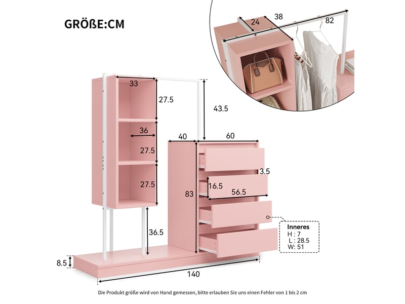  Armoire penderie avec 4 tiroirs et tringle en métal blanc et rose N657P19614950R - Conforama C