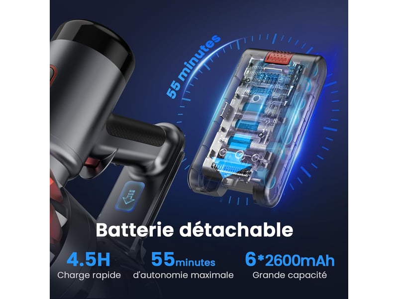  Aspirateur balai sans fil puissant 300w 40000pa 6 en 1 - filtre hepa brosse anti-emmêlement écran led - rouge et gris  - Conforama D