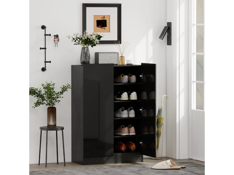 Meuble à chaussures 20 paires armoire à chaussures à haute brillance 5 niveaux étagères réglables 72x34,5x103cm noir - Conforama B