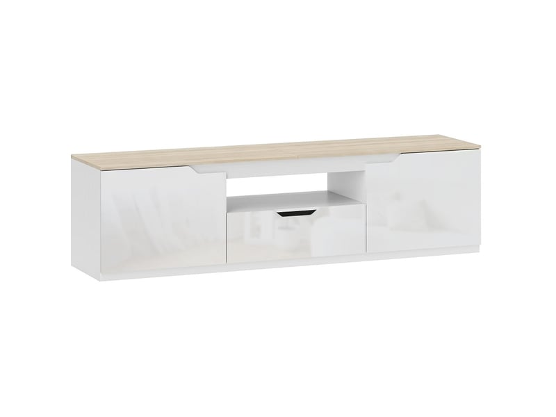  Meuble tv tcqpz 160 x 38 x 43 cm 2 portes tiroir niche ouverte mdf naturel  - Conforama E