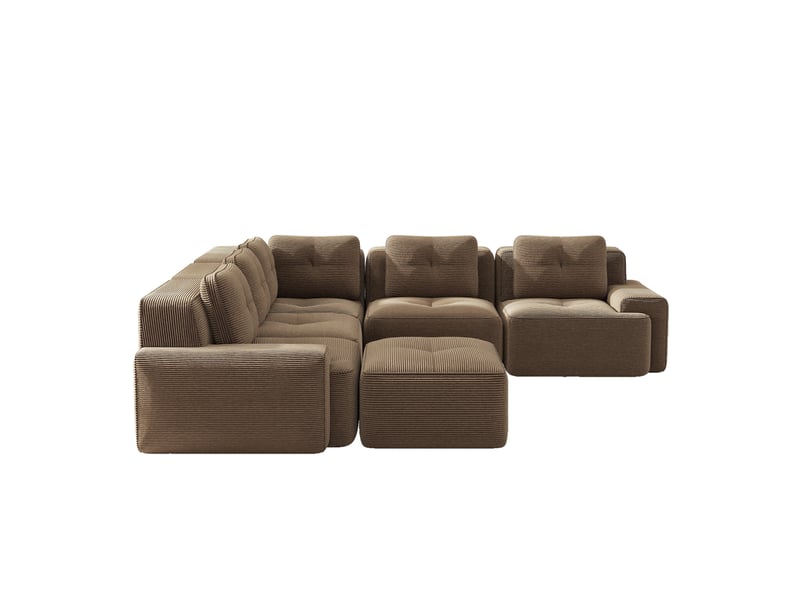 Canapé d'angle panoramique modulable modenvie 5 places en velours côtelé marron, convertible en canapé-lit, 295 x 104 x 69 cm - Conforama A