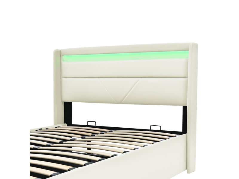  Lit double rembourré 160x200 cm avec led, structure de lit avec matelas, lit 2 personnes, blanc  - Conforama R